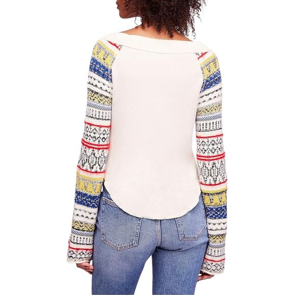 Free People White Fairground Cotton Thermal Sweater Sleeve Top - Picture 4 of 12
